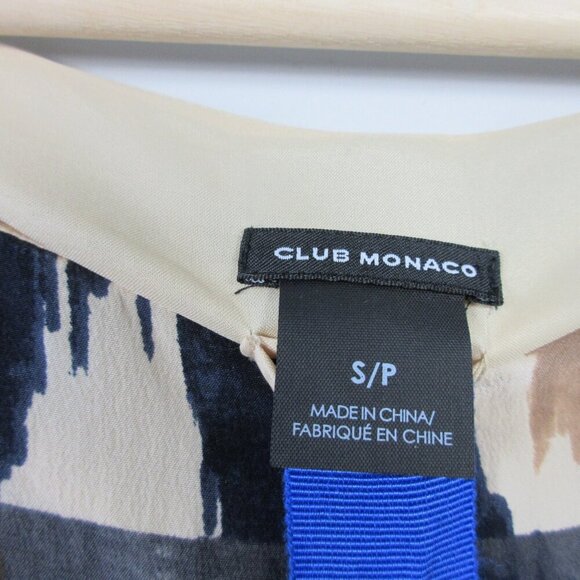 Club Monaco Silk Tunic Top Women S Brown Multi Short Cap Sleeve Boxy Casual 138 - Picture 3 of 10